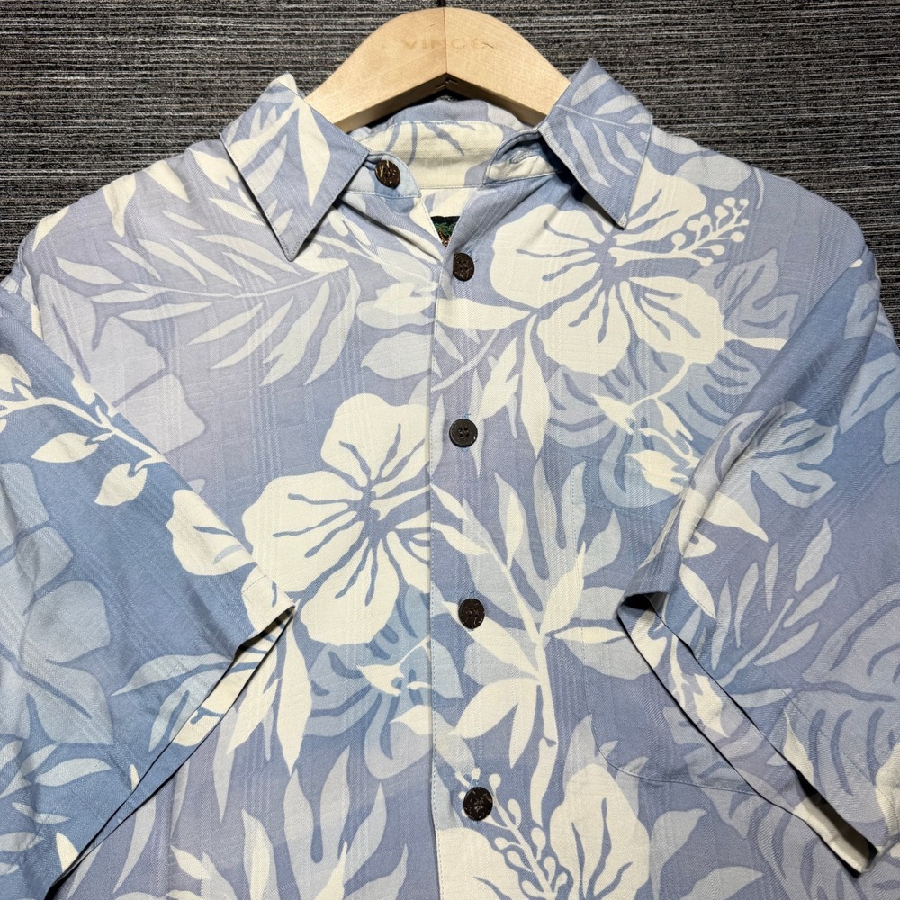Hawaiian Reserve Collection Shirt Mens S Blue Floral SS 100% Silk Aloha Tropical